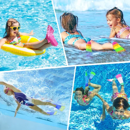 Vista 6 de Gintenco Aletas de natación para niños, aletas de entrenamiento de natación para natación, aletas de tamaño de viaje con bolsa de malla, aletas