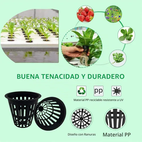 Vista 3 de 100 macetas de red resistentes de 2 pulgadas, vasos hidropónicos de malla ranurada para jardín, macetas de red para plantas y vivero