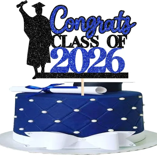 Vista 36 de Rsstarxi 1 paquete de decoración de pastel con purpurina para la clase de 2026, decoraciones de graduación 2026, tapa de felicitaciones