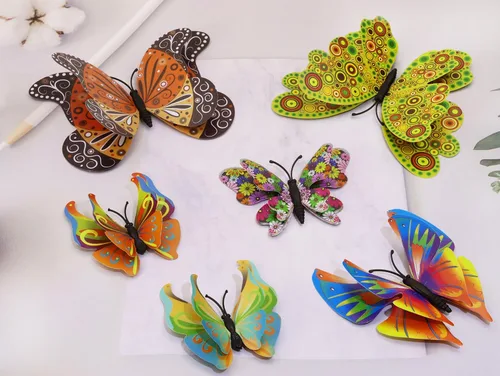 Vista 3 de Tupalizy 12 calcomanías de pared de mariposa 3D de alas dobles, calcomanías de bricolaje para decoración de ventanas, refrigerador, dormitorio