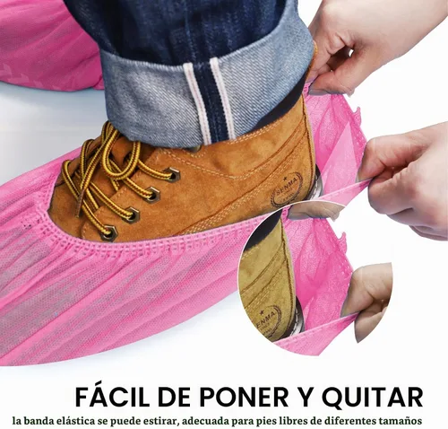 Vista 7 de squish Fundas para zapatos, desechables, antideslizantes, paquete de 100 (50 pares), color rosa, gruesas, extra desechables, fundas para botas