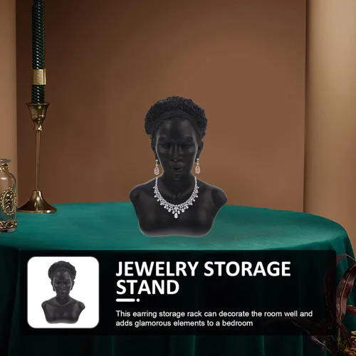 Vista 6 de Zerodeko Negro Africano Joyería Busto Maniquí Resina Joyería Collar Pendiente Colgante Soporte de Exhibición Organizador Decoración del Hogar