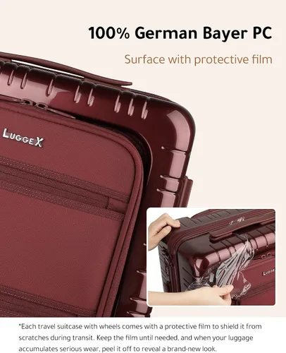 Vista 6 de LUGGEX Maleta de mano rosa con compartimento para laptop, maleta rígida de policarbonato con ruedas giratorias, solapa frontal con múltiples