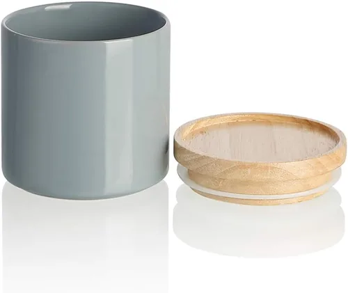 Vista 15 de Recipientes de cocina Sweejar, tarro de almacenamiento de cerámica para alimentos, recipientes apilables con tapa hermética de madera para servir
