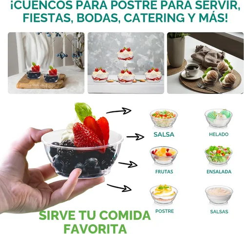 Vista 4 de JoyServe Mini cuencos de plástico transparente – A granel paquete de 100 cuencos desechables de plástico duro de primera calidad para postres