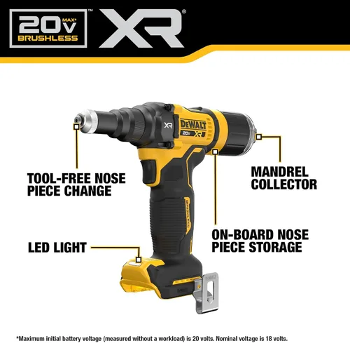 Vista 2 de DEWALT 20V MAX XR - Herramienta de remache inalámbrica, 3/16", solo herramienta principal (DCF403B)