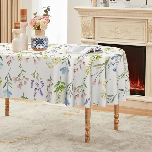 Vista 9 de Horaldaily Mantel rectangular de primavera de 52 x 70 pulgadas, diseño de flores silvestres, hierbas florales, elegante, lavable, para fiesta