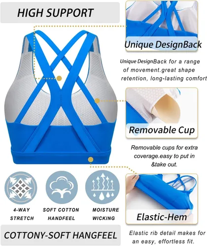 Vista 4 de RUNNING GIRL Brasier deportivo para mujer, soporte medio-alto con tirantes cruzados en la espalda con relleno, sujetadores deportivos de apoyo
