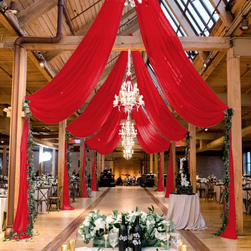 Vista 12 de MODFUNS Cortinas de boda para decoración de techo, cortinas de arco de boda azul bebé, 5 x 20 pies, 2 paneles de gasa transparente, cortina de tul