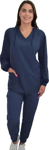 Vista 4 de Green Town Ropa quirúrgica para mujer – Sudadera con capucha, 4 bolsillos, ligera, tela elástica, fácil cuidado