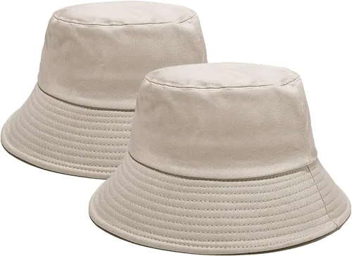 Vista 11 de PFFY 2 Packs Bucket Hat for Women Men Cotton Hats Sun Beach Fishing Cap 2 paquetes negro (reversible)