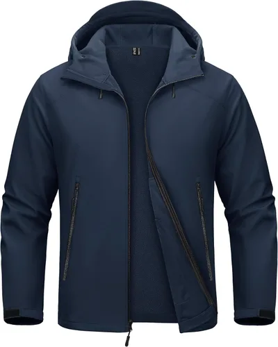 Vista 8 de MAGCOMSEN Chaqueta impermeable Softshell para hombre, con forro polar, ligera, con capucha, rompevientos, para invierno, senderismo, táctica