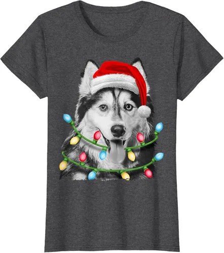 Vista 5 de Camiseta para niños con diseño de hachís siberiano con luces de árbol de Navidad Negro