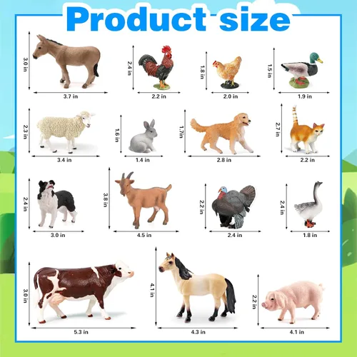 Vista 6 de EOIVSH - Juguetes de animales de granja para niños de 3 a 7 años, figura de juguete de plástico con vaca, caballo, pato, gato y perro