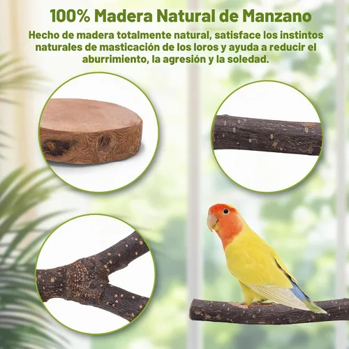 Vista 7 de Juego de 8 perchas para pájaros de madera de manzana natural, accesorios para jaula de pájaros, soporte de madera para loros, ramas de madera dura