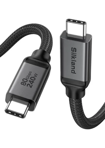 Vista 9 de Silkland Cable USB 4 de 80 Gbps para Thunderbolt 5 de 1 pie, carga PD 3.1 de 240 W, ancho de banda de hasta 120 Gbps para doble 8K, cable de datos