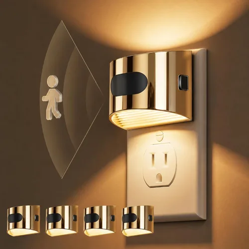 Vista 8 de L LOHAS LED Las luces nocturnas se enchufan a la pared, luz nocturna Negro dorado