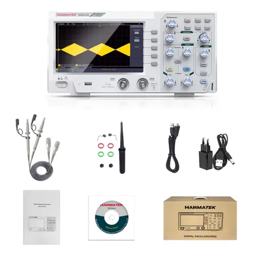 Vista 8 de HANMATEK DOS1102 - Osciloscopio digital con 110 MHz de ancho de banda, 2 canales y pantalla de 7 pulgadas / 18 cm, pantalla TFT-LCD, kit