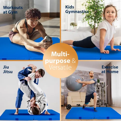 Vista 3 de Foamma Colchoneta de gimnasia – 4 pulgadas x 2 pies x 6 pies, almohadilla de aterrizaje plegable azul para niños y adultos, de alta densidad e