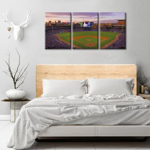 Vista 3 de TUMOVO American Major Baseball - Lienzo decorativo para pared, diseño de estadio de los Bravos, 3 piezas, arte de pared de Filadelfia, cuadros