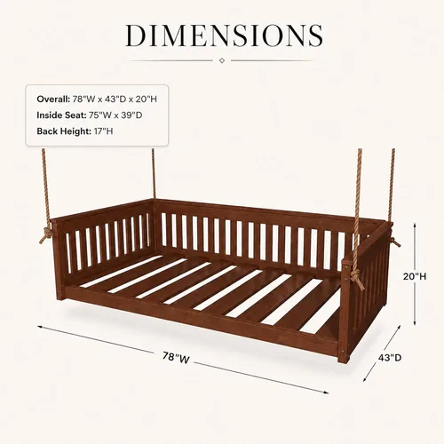 Vista 2 de Amish Twin Poly Lumber Wood Hanging Daybed, Antique Mahogany, USA Made Deep Seating Mission Collection HDPE Poly Lumber Twin Daybed with Rope