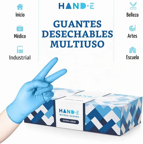 Vista 8 de Guantes desechables de nitrilo azul Hand-E Touch - Guantes de examen médico sin látex, sin polvo, seguros para alimentos, para cocinar