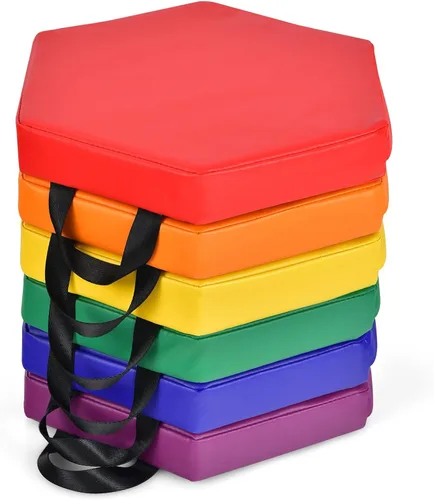 Vista 10 de KOTEK 6 cojines de suelo para niños de 15 pulgadas con asas, asientos circulares de espuma gruesa, asientos suaves y flexibles para aula, primaria