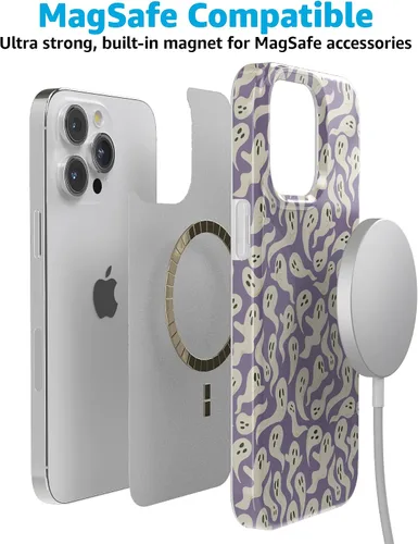 Vista 3 de Casely iPhone 14 Pro Case All Boo'd Up Purple Ghost Compatible with MagSafe Classic Ultra Thin Design