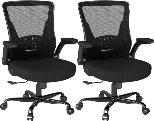 Vista 9 de Silla de oficina ergonómica, silla de escritorio de malla con altura ajustable y reposabrazos abatibles, cómoda silla de computadora para largas