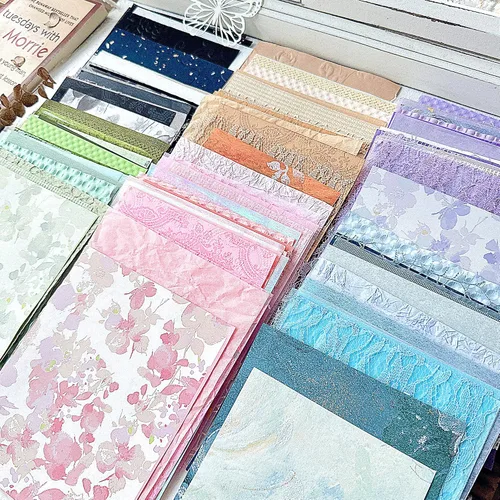 Vista 8 de Aromoty 20 piezas de papel artesanal para álbum de recortes, papel texturizado para manualidades, papel Morandi A5 en malla, tela de morera, mezcla