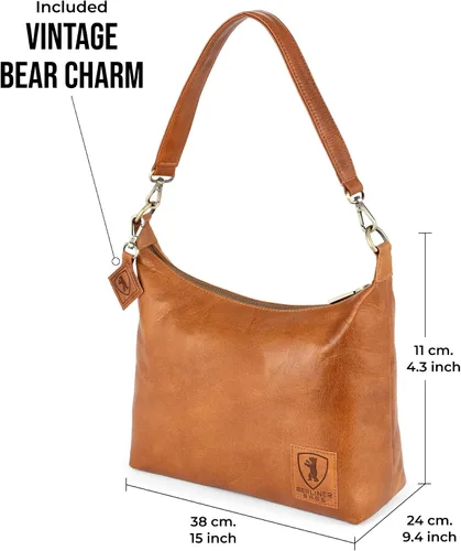 Vista 8 de BERLINER BAGS Bolso De Hombro De Cuero Genuino Vintage Bella, Bolso Hobo, Bolso De La Manija Superior, Bolso Para Las Mujeres - Marrón