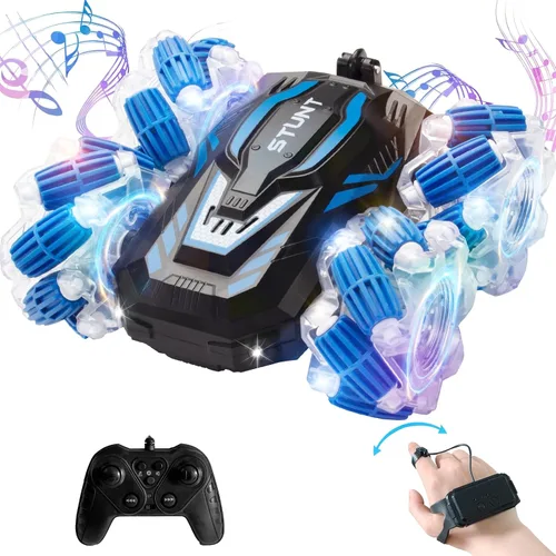 Vista 12 de Coche Acrobático RC con Sensor de Gestos, 4WD Drift Controlado a Mano con Giros de 360°, Truco de Luces y Música, Coche de Juguete es un Genial Azul