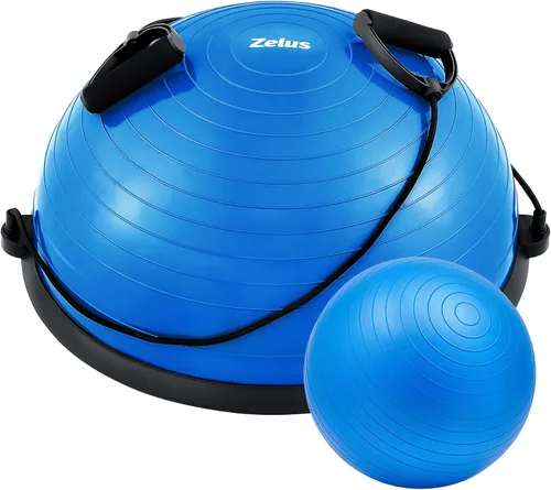 Vista 14 de ZELUS Entrenador de pelota de equilibrio con bandas de resistencia y bomba de pie, pelota de yoga inflable para entrenamientos de gimnasio en casa