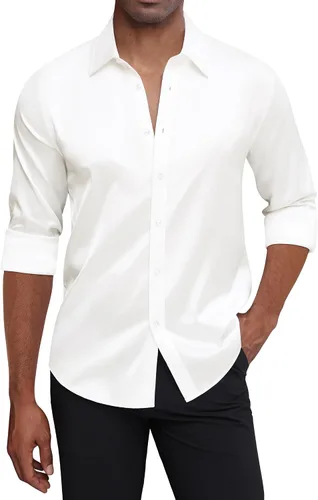 Vista 2 de J.VER Camisas de vestir de satén de seda de manga larga para hombre, camisa brillante casual con botones, camisas de lujo para fiesta de graduación