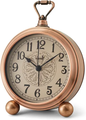 Vista 6 de FLOITTUY Reloj despertador de metal analógico retro antiguo de 4.5 pulgadas, funciona con pilas, reloj de noche silencioso, reloj vintage colgante