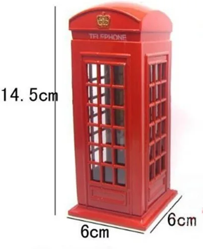 Vista 2 de Alcancía roja para cabina telefónica, alcancía de Londres, caja de dinero postal extraña nueva y creativa para monedas. (versión original)