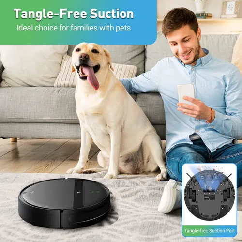Vista 5 de Kilgone Robot aspirador para pelo de mascotas, 2 en 1 con succión sin enredos y evita 3D inteligente, aplicación/Wi-Fi/Alexa, ultra delgado