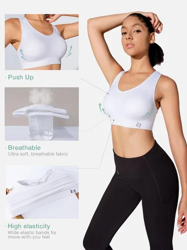 Vista 4 de FITTIN - Brasier deportivo con espalda cruzada para mujer soporte acolchado de alto impacto sin costuras para yoga gimnasio entrenamiento y Fitness