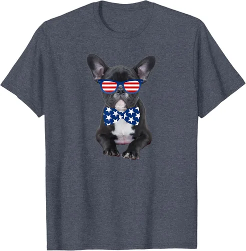Vista 15 de Funny French Bulldog 4th de julio de Patriótico EE. UU. playera, niños 10, Blanco