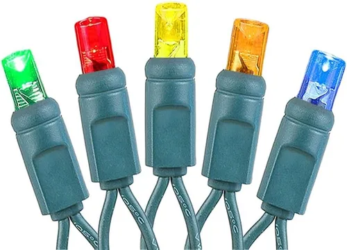 Vista 3 de Novelty Lights - Juego de mini luces LED de Navidad con 50 luces parpadeantes, multicolor, cable verde, 25 pies