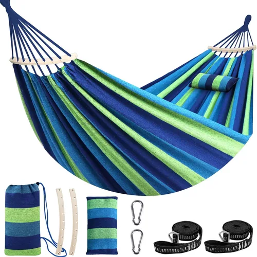 Vista 10 de Chihee - Hamaca de algodón grande y transpirable para acampar, con capacidad de hasta 660 libras, portátil, con barra separadora desmontable