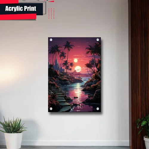 Vista 3 de Neon Sunset Vibes Florida Synthwave Sunset Framed poster Print, Retro Miami Style Wall Art, poster Prints, Art Print