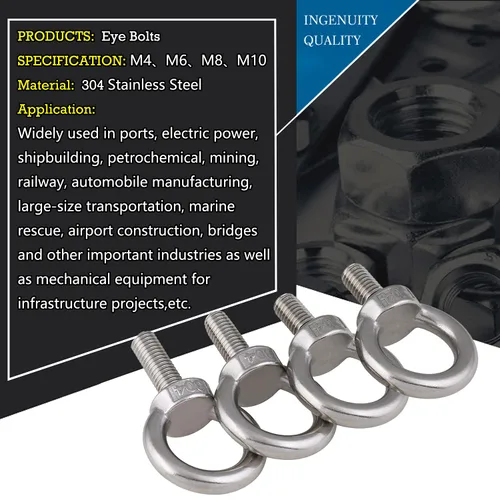 Vista 5 de Pernos de ojo de elevación, 1/4 de pulgada de acero inoxidable 304, anillo de hombro, maquinaria, rosca masculina, tornillos para artículos