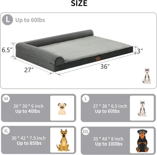 Vista 4 de Cama acolchada para perros extragrandes, camas ortopédicas en forma de L de espuma viscoelástica con funda extraíble lavable, acogedor sofá de felpa