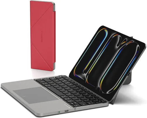 Vista 9 de Mircopack - Teclado Bluetooth plegable con panel táctil y soporte para iPad/iPhone/MacBook, 3 dispositivos, cubierta magnética de piel sintética Gris