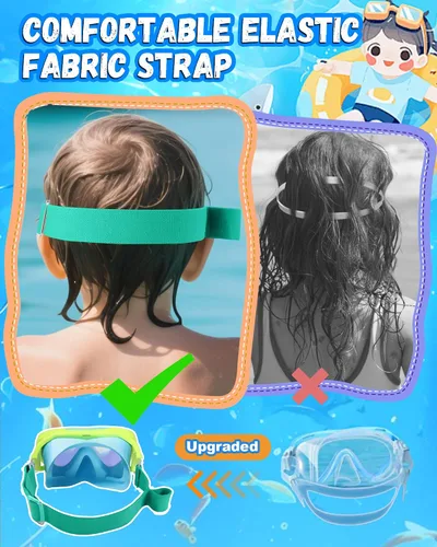 Vista 4 de Gafas de natación para niños con correa de tela para niños de 3 a 15 años, gafas de natación a prueba de fugas con cubierta nasal, vista clara