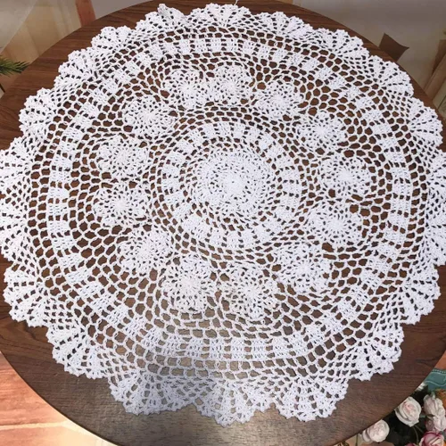 Vista 11 de Damanni Mantel de encaje de ganchillo hecho a mano de algodón beige para mesa, redondo, 16 pulgadas, 2