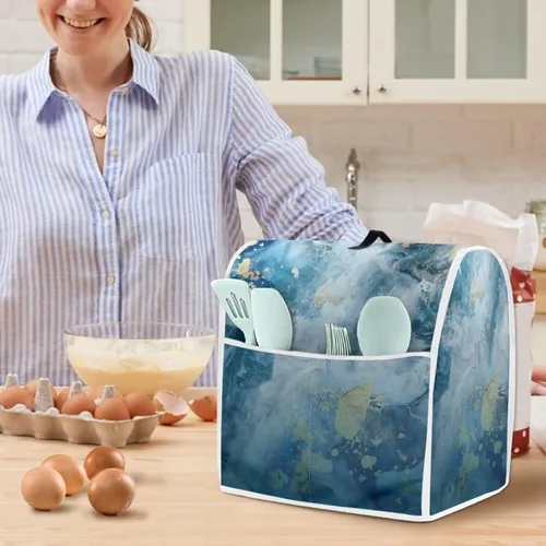 Vista 4 de Funda para batidora de pie de mármol azul compatible con mezclador de cocina de 6 a 8 cuartos de galón, cubierta antipolvo, lavable, ajuste