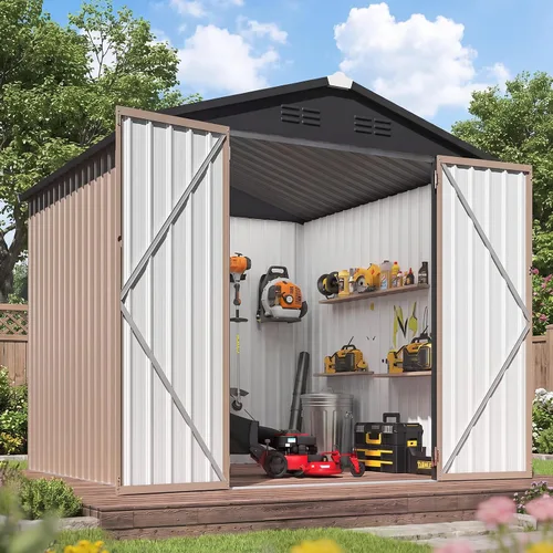 Vista 24 de AECOJOY Cobertizo de almacenamiento de metal para exteriores de 3 x 5 pies, cobertizo de herramientas de jardín resistente con puerta de gran