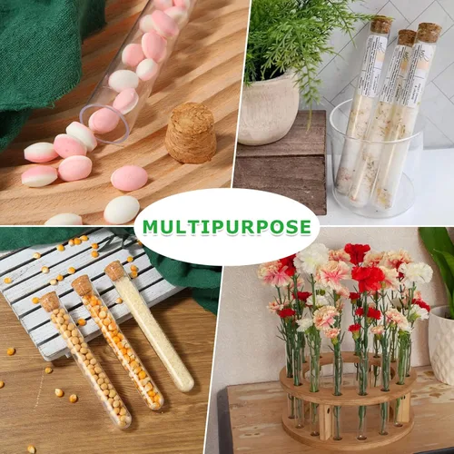 Vista 6 de Plastic Test Tubes with Cork Stoppers, 100 PCS 15 ML Clear Test Tube Set, 0.63 x 3.94 in Round Bottom Tubes 2 Mini Funnels & 2 Brushes for Bath